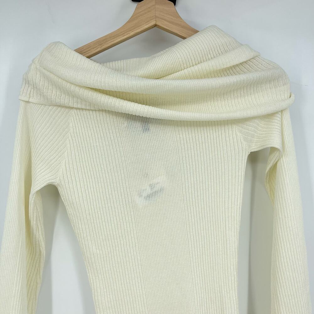 SER.O.YA | NWT Galli Mini Dress in Eggshell Ivory Folded Off Shoulder Knit M - Picture 9 of 12